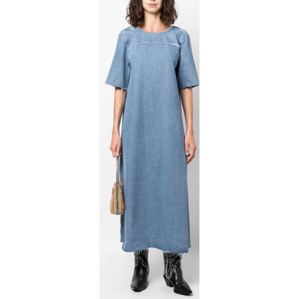 GANNI Scoop Back Organic Cotton Denim Midi Dress Indigo Blue EU 36 US 4 New - Picture 13 of 16